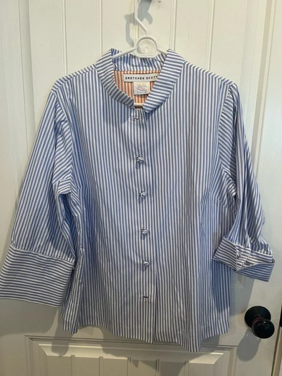 Gretchen Scott Designs Blue and White Striped Button-Down Shirt - Picture 1 of 4